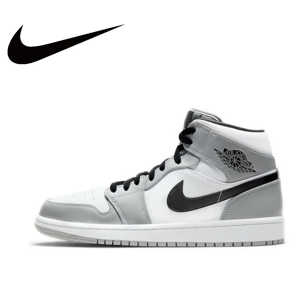 Nike Air Jordan 1 Mid "Light Smoke Grey"For Men's Retro Classic Basketball Sneakers Shoes 554724-092