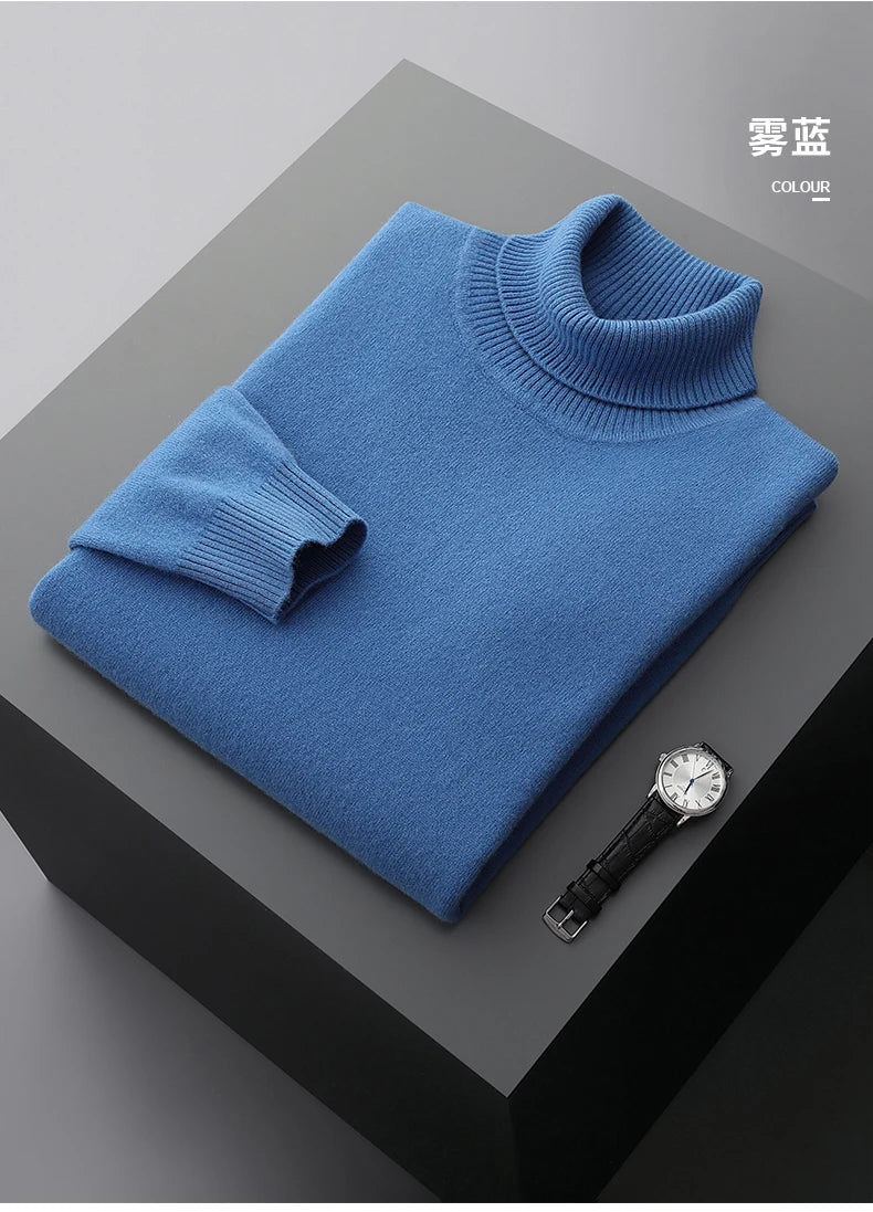 Fall/Winter 100% Wool Bottoming Shirt Men's Thickened Turtleneck Sweater Business Cashmere Knitting