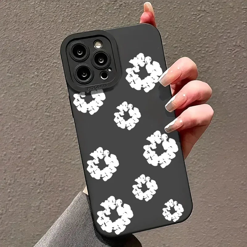 Case For iPhone 16 Cases iPhone 15 11 12 13 14 Pro Max X XS XR 7 8 14 15 Plus Black Stylish Flower Patterned Design Phone Cover