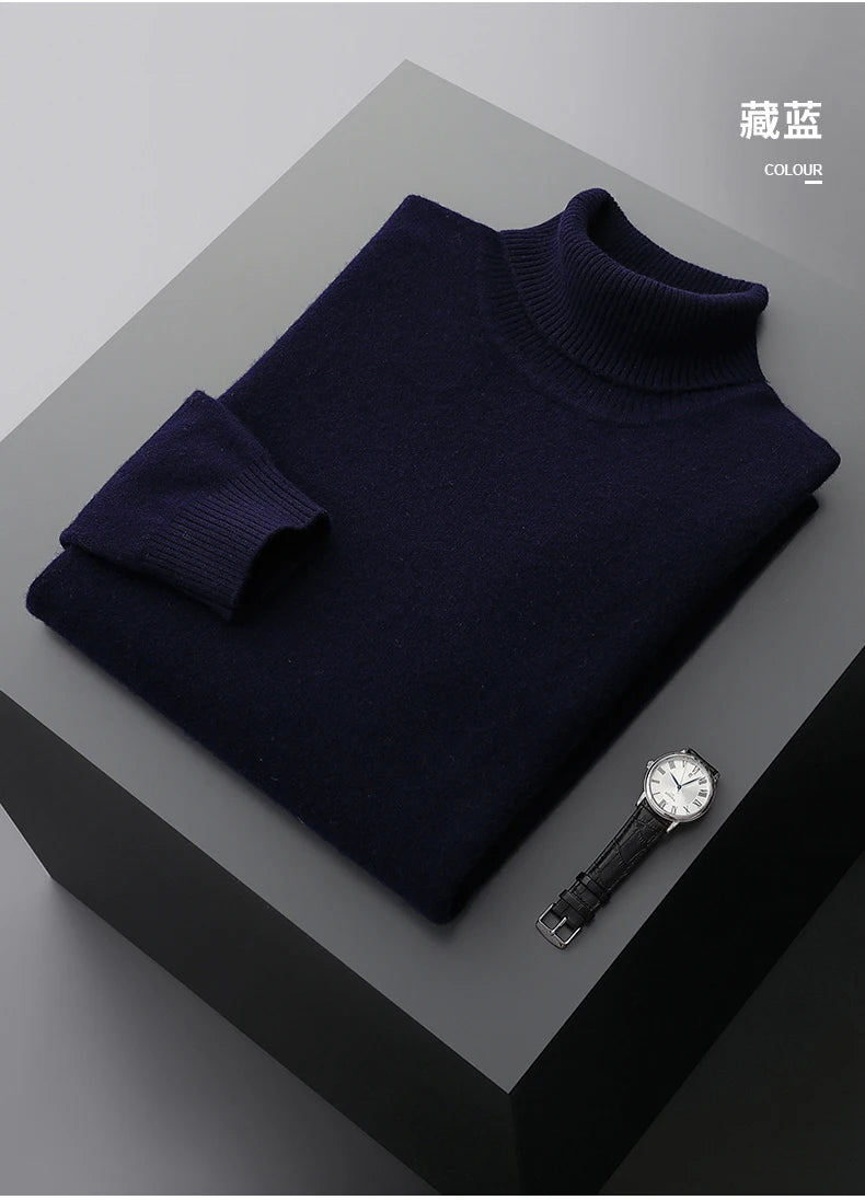 Fall/Winter 100% Wool Bottoming Shirt Men's Thickened Turtleneck Sweater Business Cashmere Knitting