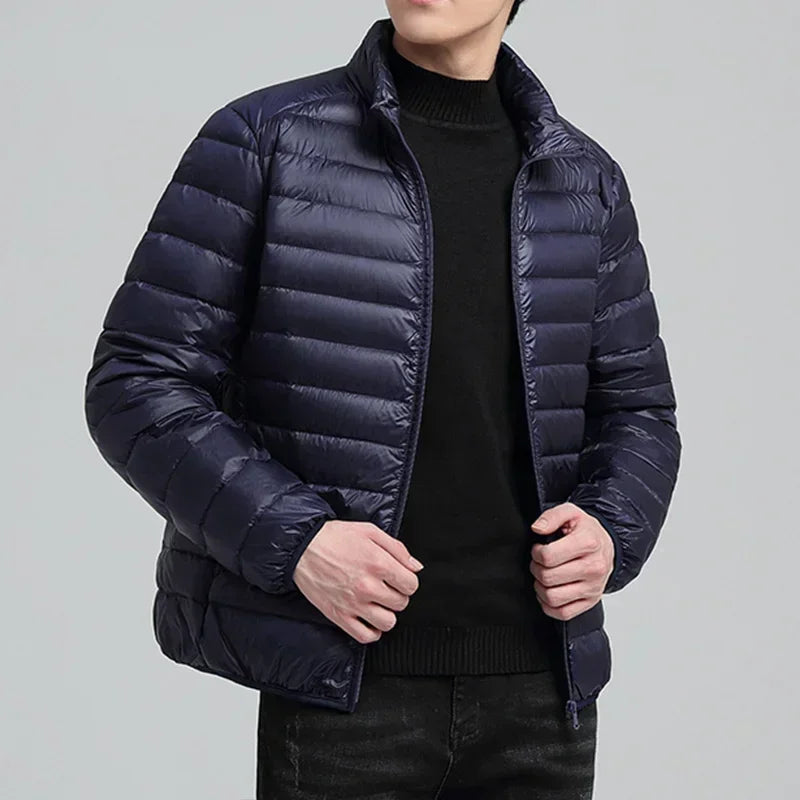 Solid Lightweight Winter Warm Parkas Standing Collar Cotton Down Padding Parkas For Men Casual Thick Jackets Male Winter Coats