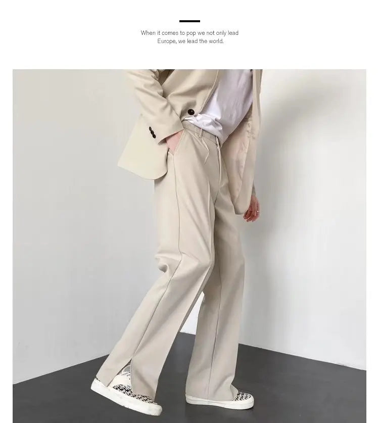 Grey Khaki Black Suit Pants Men Fashion Society Mens Dress Pants Korean Loose Straight Wide Leg Pants Mens Formal Trousers