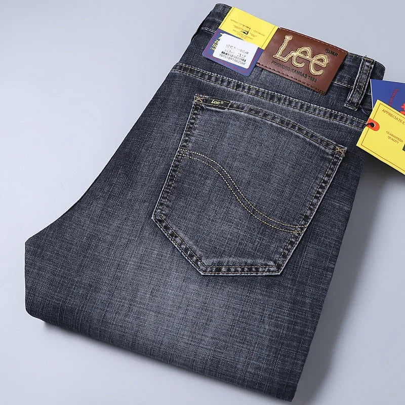 Lee Dex Jeans Men's Straight-leg Loose-fit Spring Summer Thin Elastic Business Casual New High-end Denim Trousers