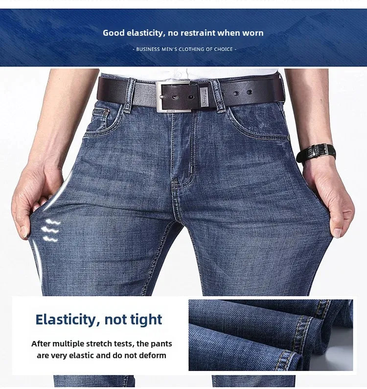 Lee Dex Jeans Men's Straight-leg Loose-fit Spring Summer Thin Elastic Business Casual New High-end Denim Trousers