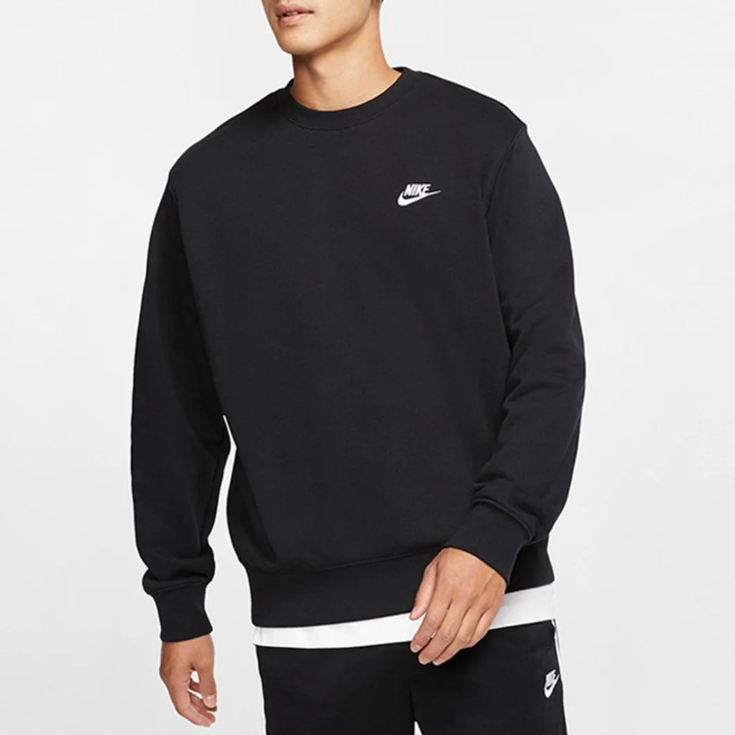 Nike authentic embroidery spring and autumn thin men's fashion classic long-sleeved round neck casual sweater black