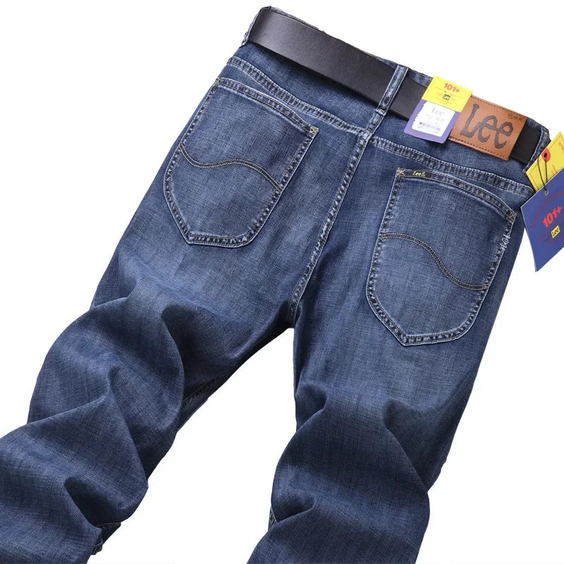 Lee Dex Jeans Men's Straight-leg Loose-fit Spring Summer Thin Elastic Business Casual New High-end Denim Trousers