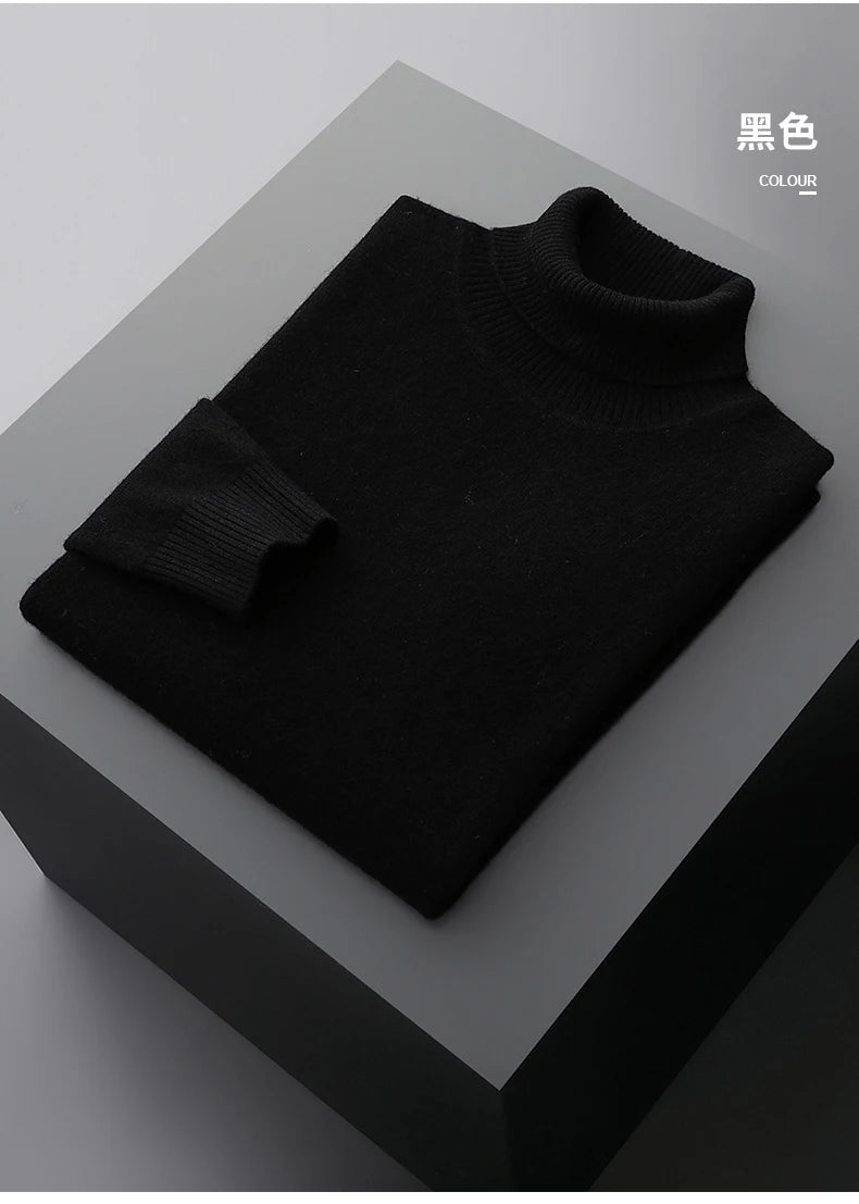 Fall/Winter 100% Wool Bottoming Shirt Men's Thickened Turtleneck Sweater Business Cashmere Knitting