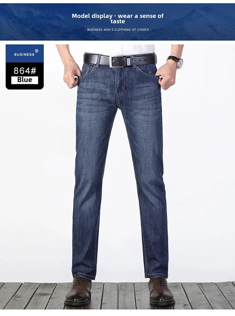 Lee Dex Jeans Men's Straight-leg Loose-fit Spring Summer Thin Elastic Business Casual New High-end Denim Trousers