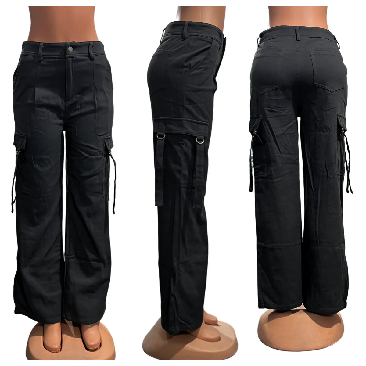 Green Cargo Pants Pocket Design High Waist Button Solid Color Pants 2025 Summer New Fashion Loose Women's Pants Streetwear