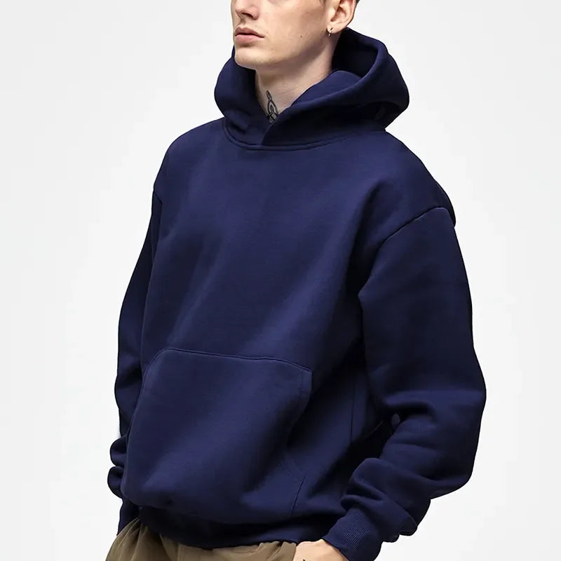 500GSM Heavy Weight Fashion Men's Hoodies New Autumn Winter Casual Thick Cotton Men's Top Solid Color Hoodies Sweatshirt Male