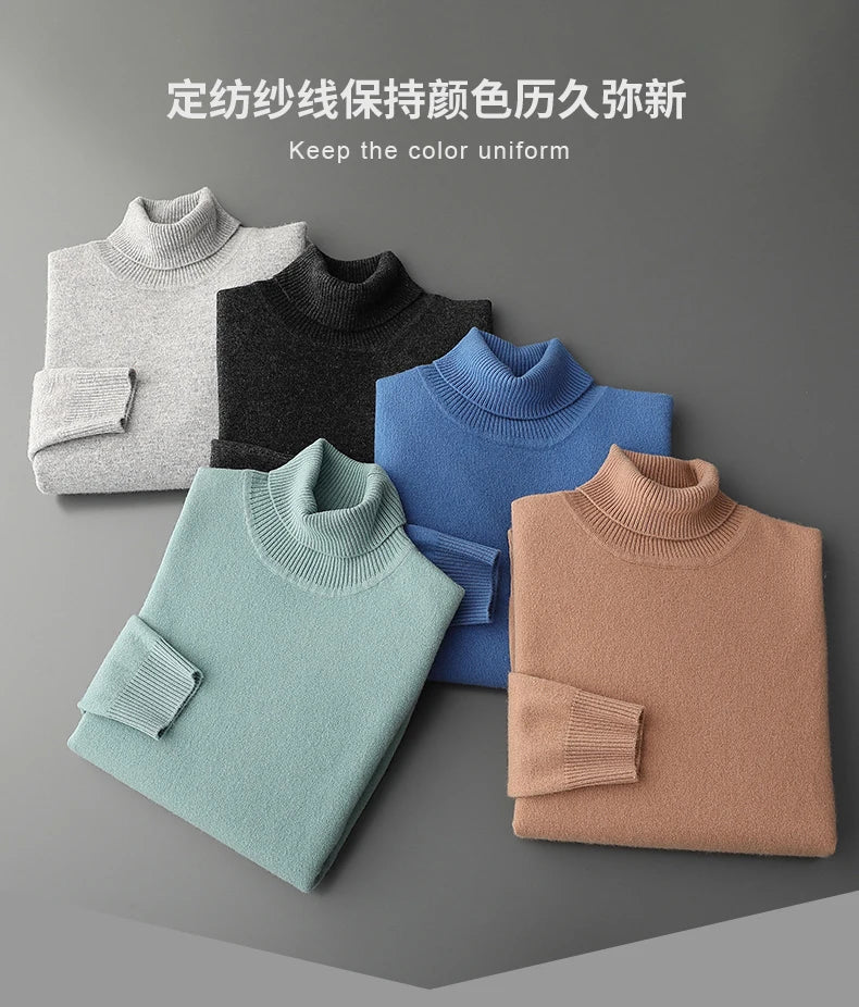 Fall/Winter 100% Wool Bottoming Shirt Men's Thickened Turtleneck Sweater Business Cashmere Knitting