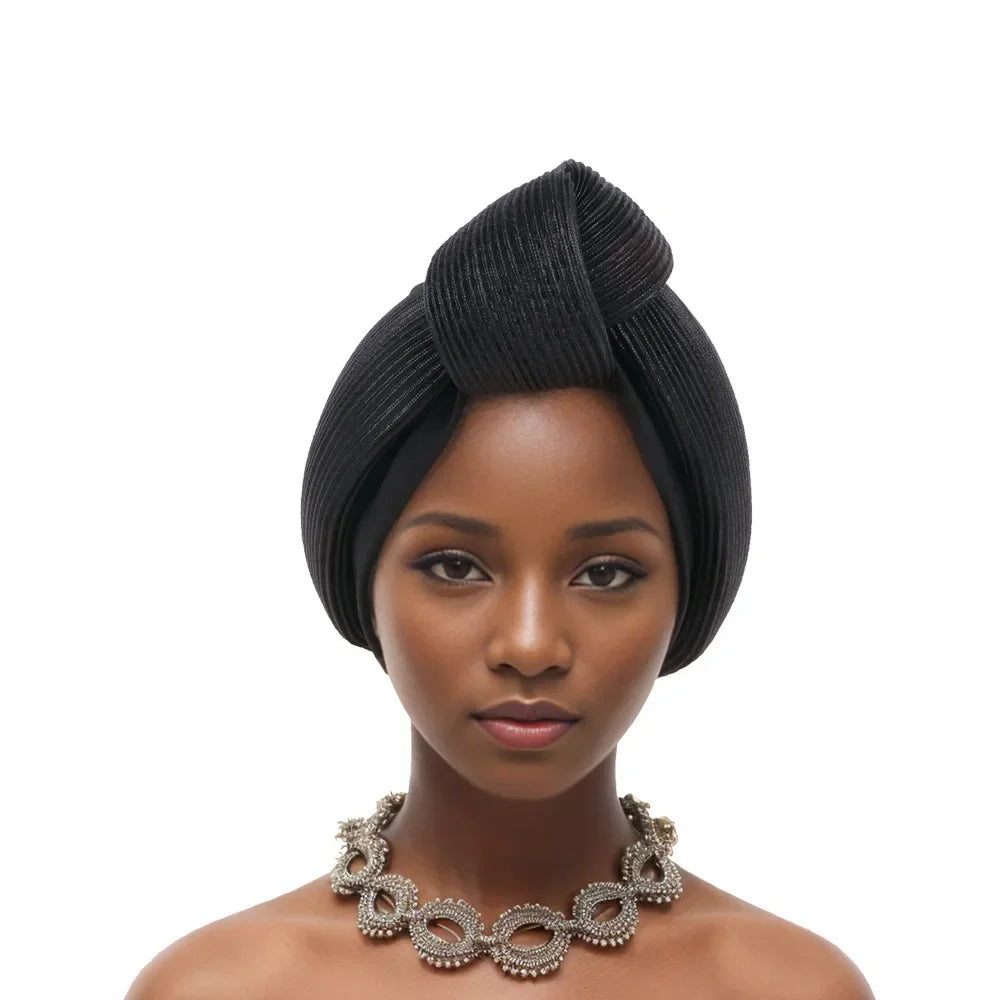 African Headtie Latest Nigeria Aso Oke Twist Knot Head Wraps Headpiece Turban Cap Bonnet for Women Already Made Auto Gele Mujer