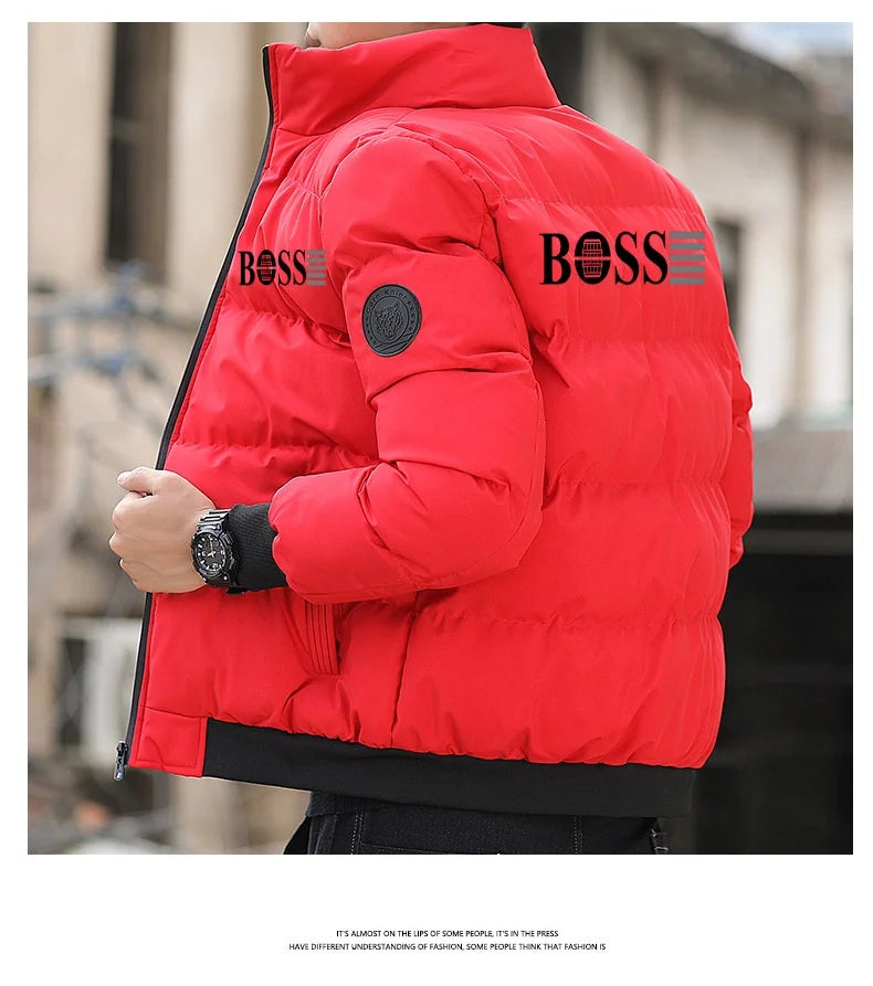 New Men's Padded Jacket Tiger Head Logo Short Thick Casual Men's Parka Winter Trend S-5XL