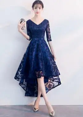 DongCMY New 2025 Navy Blue Color V-Neck Formal Bridesmaid Dresses Half Sleeves Women Elegant Bride Gown