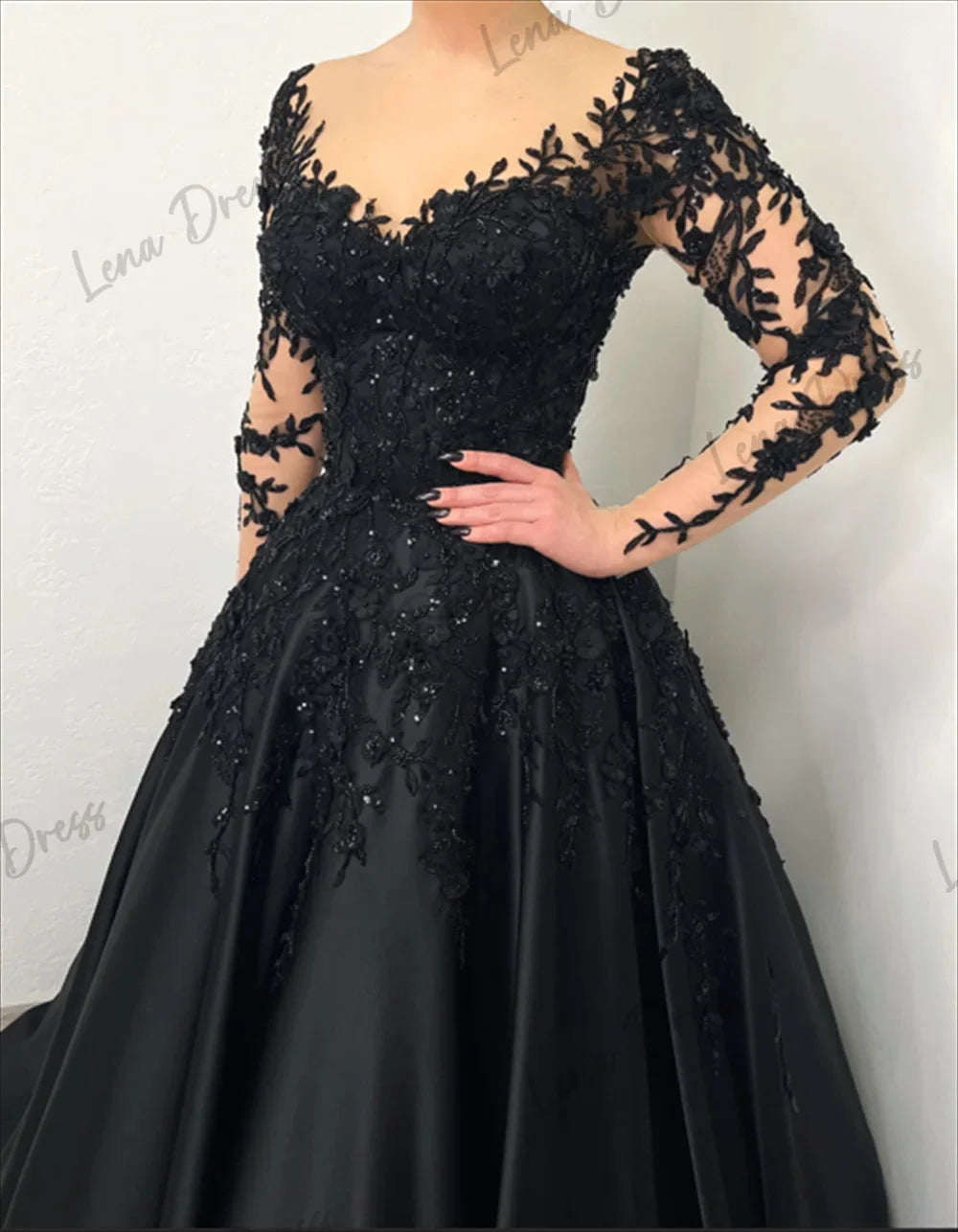 customized Embroidered Lace Heavy Evening Dresses Luxury Black Ladies Dresses for Special Occasions A Line Long Skirt Gala Dress