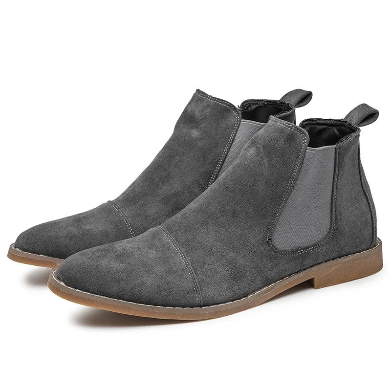 Cheap Fashion Yellow Chelsea Boots Men Pointed Comfort Dress Boots Men Slip on Men's Suede Leather Shoes Zapatos Hombre Casual