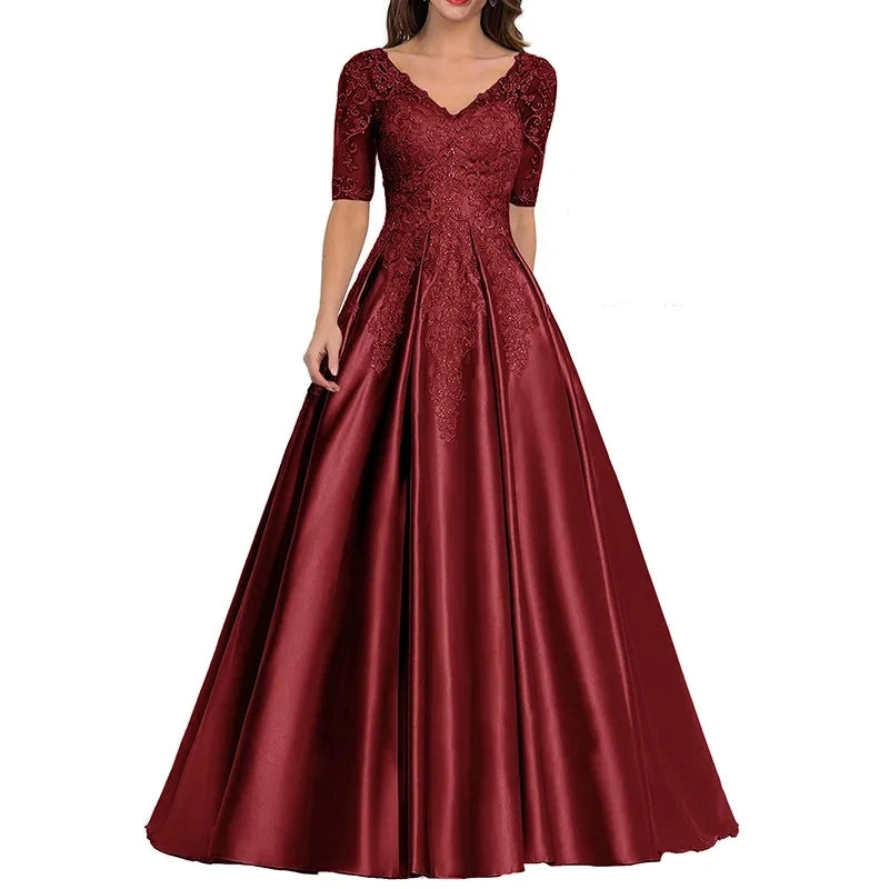 Ball Dress Performance Dress 2024 New V-neck Mid Sleeve Long Banquet Host Annual Meeting Evening Dress