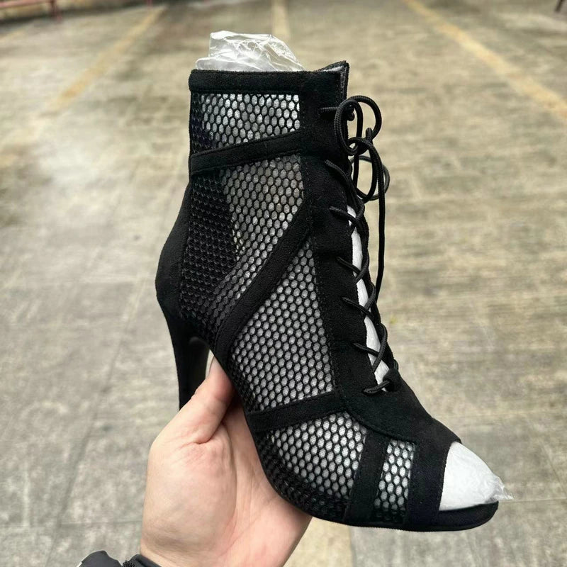 New Sexy High Heels Hollow Mesh Sandals Summer Fashion Trend Comfort Peep Toe Boots Stilettos Jazz Dance Female Shoes Plus Size