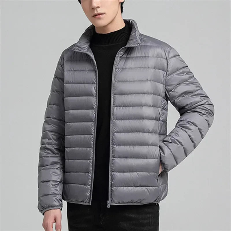 Solid Lightweight Winter Warm Parkas Standing Collar Cotton Down Padding Parkas For Men Casual Thick Jackets Male Winter Coats