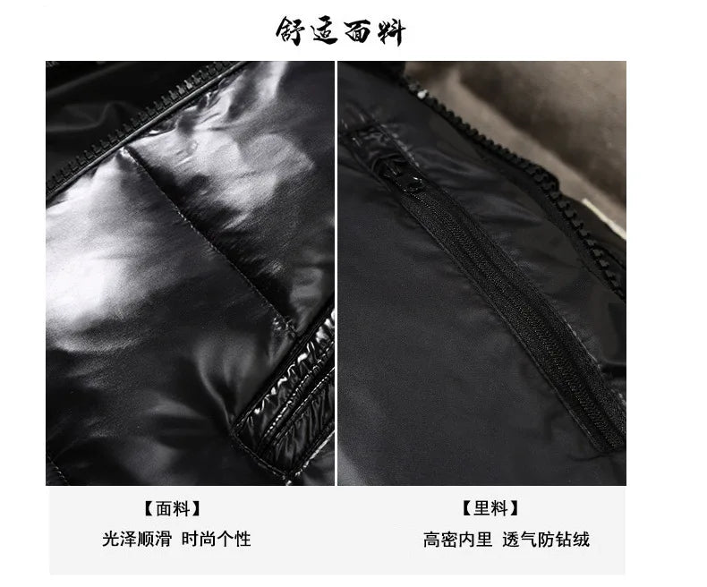 New Winter Men Shiny Puffer Jackets Hooded Casual White Duck Down Coats High Quality Male Outdoor Windproof Warm Jackets