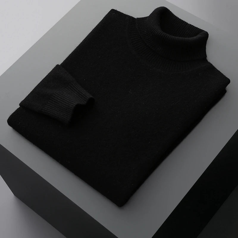 Fall/Winter 100% Wool Bottoming Shirt Men's Thickened Turtleneck Sweater Business Cashmere Knitting