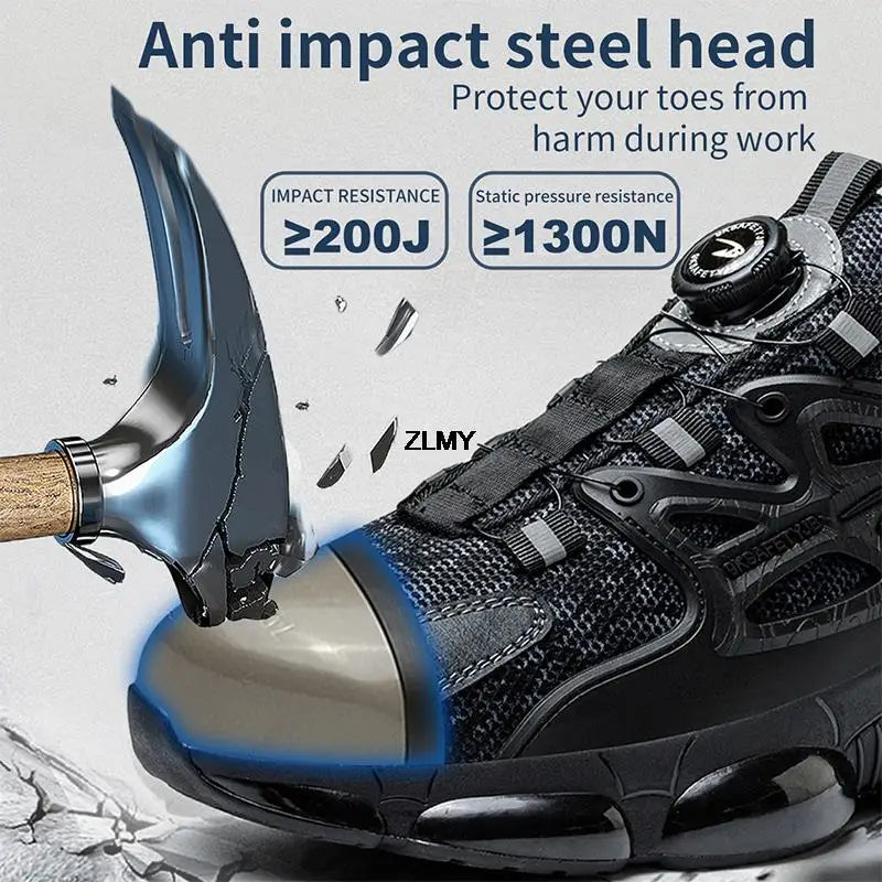 ZLMY Rotating Button Safety Shoes Men Steel Toe Sneaker Air Cushion Work Shoes Man Puncture Proof Work Safety Boots Protective