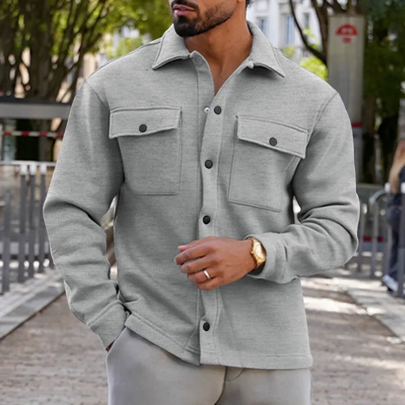 2024 new autumn and winter casual men's warm plush lapel top pocket single-breasted solid color slim fashion jacket outer suit