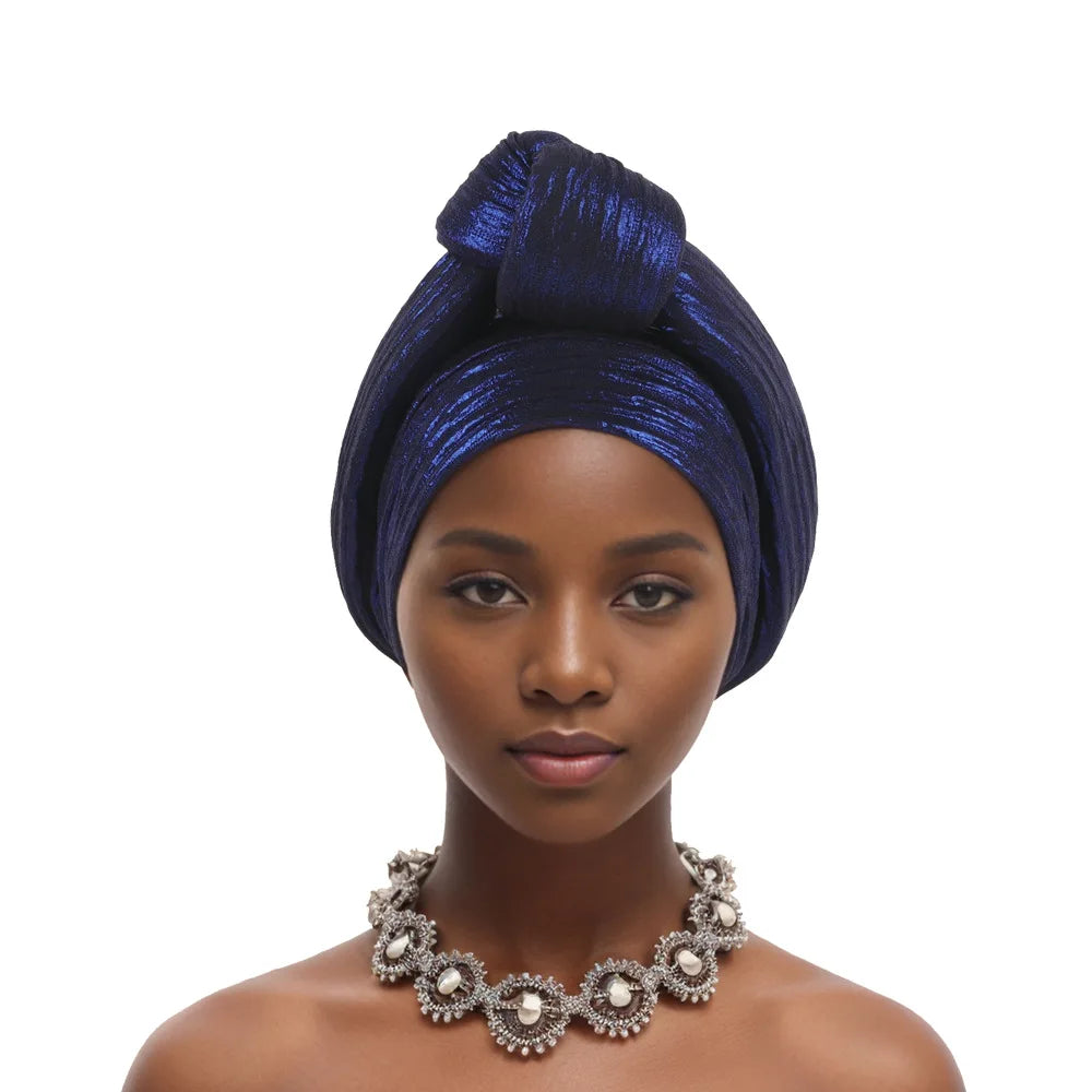 African Headtie Latest Nigeria Aso Oke Twist Knot Head Wraps Headpiece Turban Cap Bonnet for Women Already Made Auto Gele Mujer