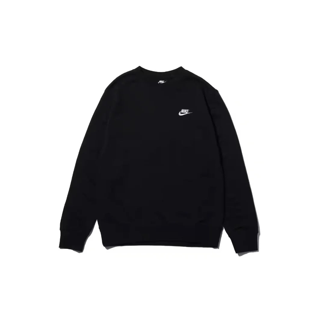 Nike authentic embroidery spring and autumn thin men's fashion classic long-sleeved round neck casual sweater black