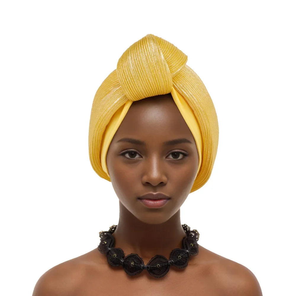 African Headtie Latest Nigeria Aso Oke Twist Knot Head Wraps Headpiece Turban Cap Bonnet for Women Already Made Auto Gele Mujer