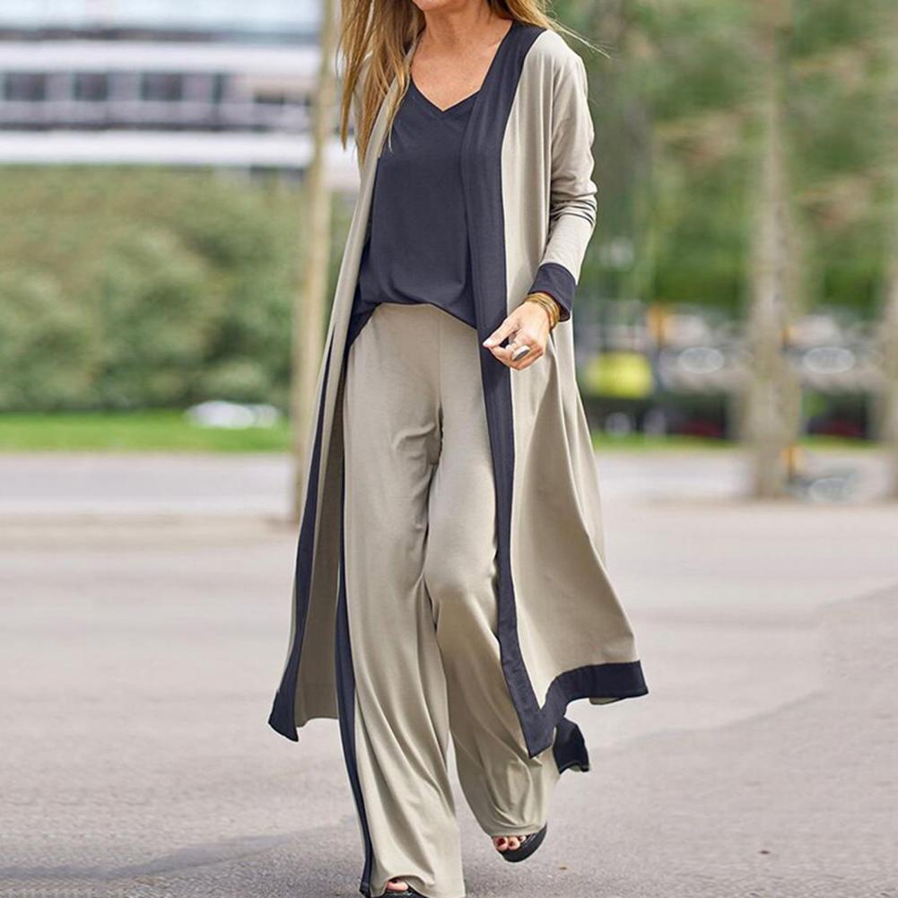 3 Pcs/Set Fall Outfit Set Stylish Spaghetti Strap Cardigan for Home Wear Lady Fall Outfit Autumn Vest Coat Pants Set