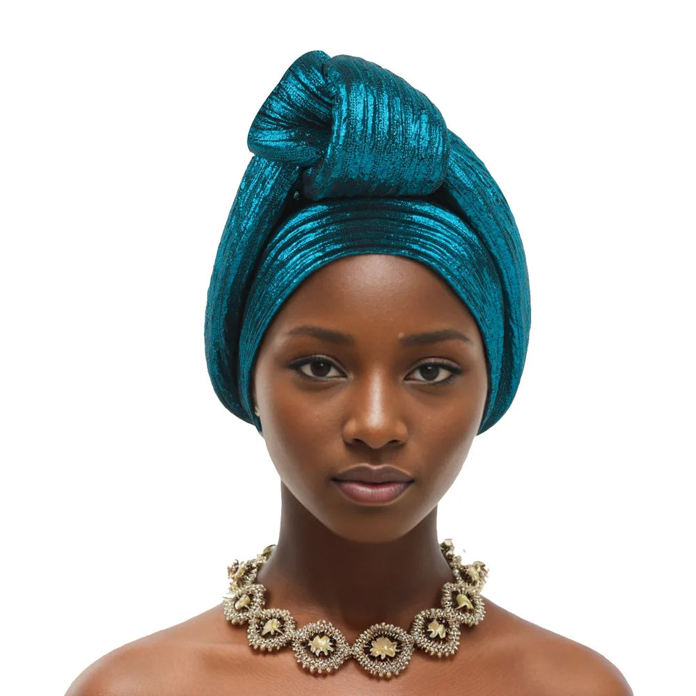 African Headtie Latest Nigeria Aso Oke Twist Knot Head Wraps Headpiece Turban Cap Bonnet for Women Already Made Auto Gele Mujer