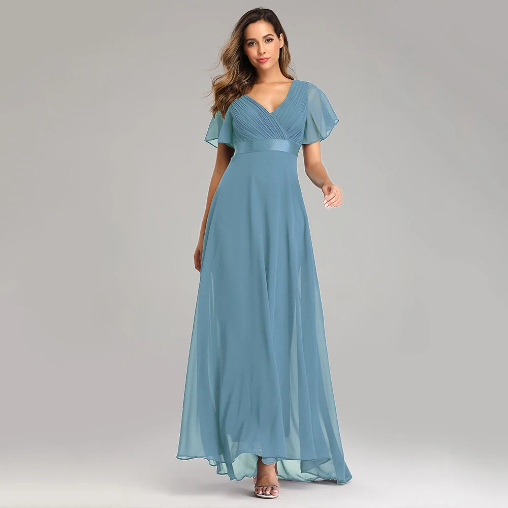 Evening Dresses XUCTHHC Elegant V-Neck Ruffles Chiffon Formal Evening Gown  Robe Vestidos De Fiesta Dress for Wedding Party