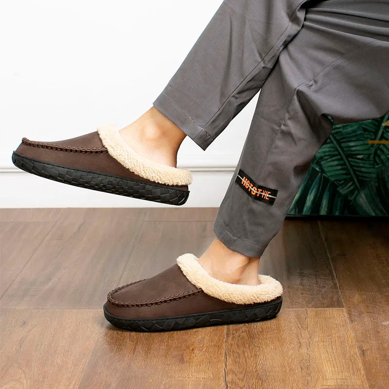 Home Men Slippers Winter Plush Warm Shoes Men Casual Flat House Indoor Bedroom Cotton Slides Comfort Slippers Men Big Size 49 50