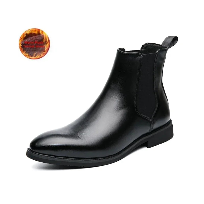 2024 Brand Leather Men Chelsea Boots Designer Italy Dress Boots Men Fashion Casual Warm Plush Business Ankle Boots Big Size 48