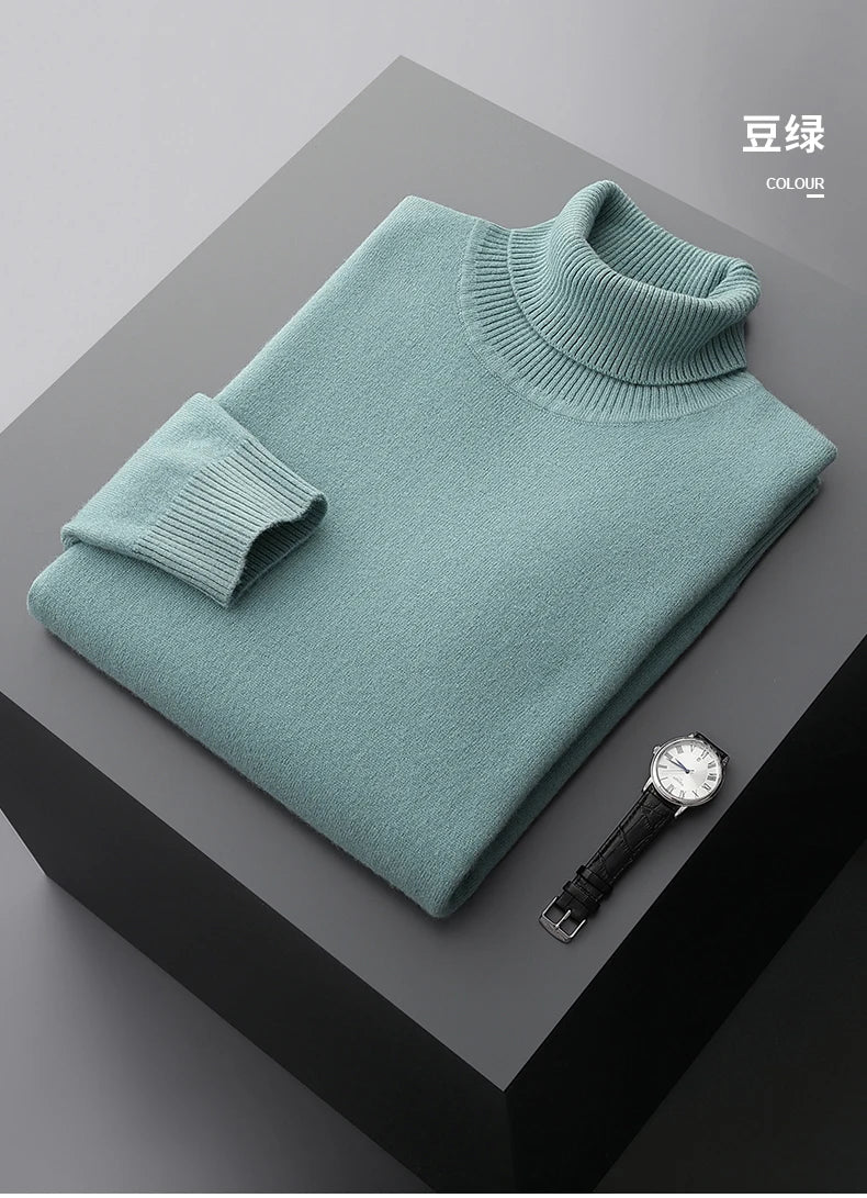 Fall/Winter 100% Wool Bottoming Shirt Men's Thickened Turtleneck Sweater Business Cashmere Knitting