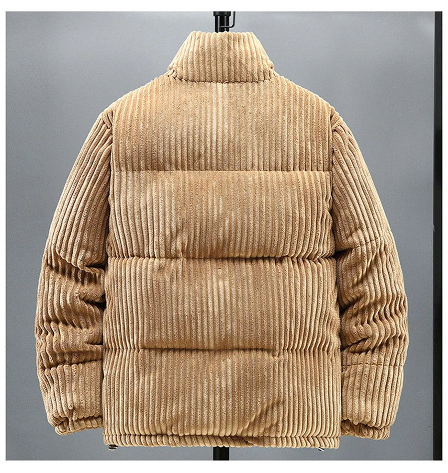 2025 New Men's Corduroy Parkas Thick Warm Cotton Padded Jackets Casual Stand Collar Solid Zipper Coats Man Winter Warm Outerwear