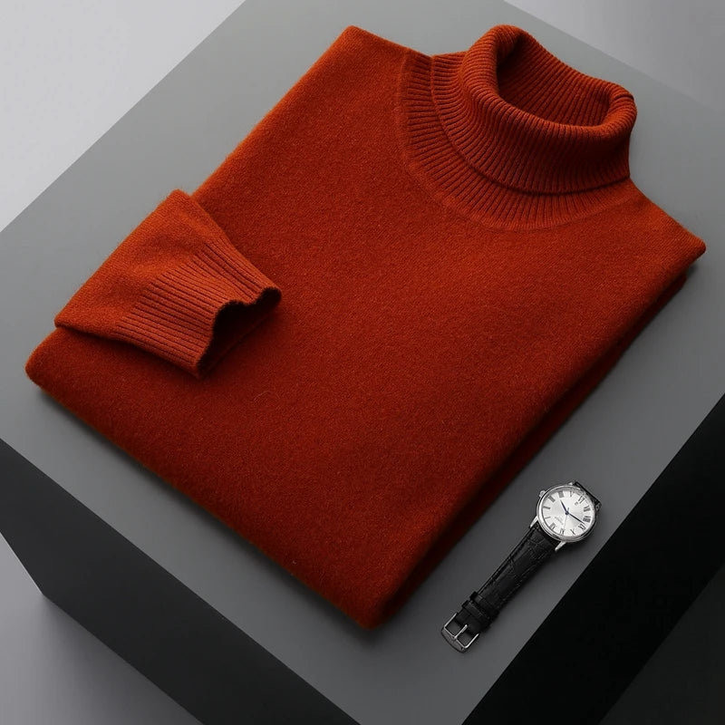 Fall/Winter 100% Wool Bottoming Shirt Men's Thickened Turtleneck Sweater Business Cashmere Knitting