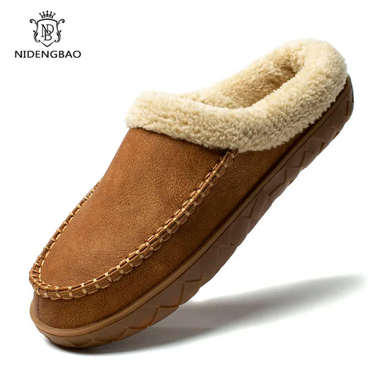 Home Men Slippers Winter Plush Warm Shoes Men Casual Flat House Indoor Bedroom Cotton Slides Comfort Slippers Men Big Size 49 50