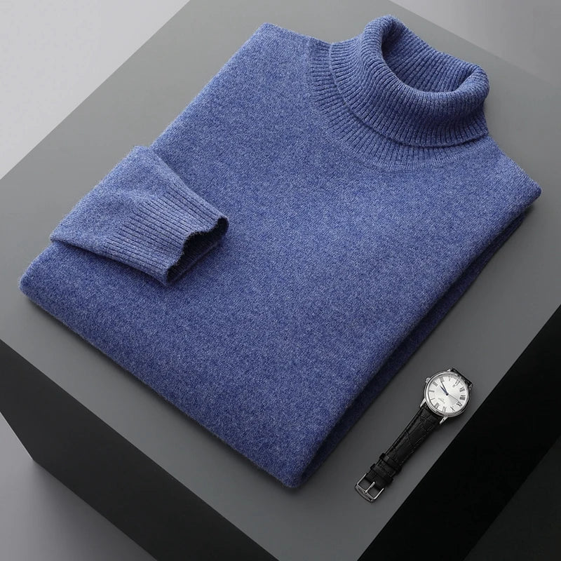 Fall/Winter 100% Wool Bottoming Shirt Men's Thickened Turtleneck Sweater Business Cashmere Knitting