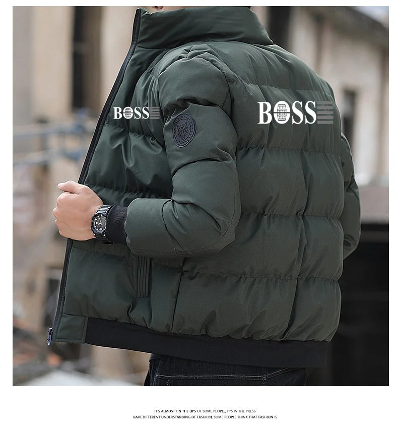 New Men's Padded Jacket Tiger Head Logo Short Thick Casual Men's Parka Winter Trend S-5XL