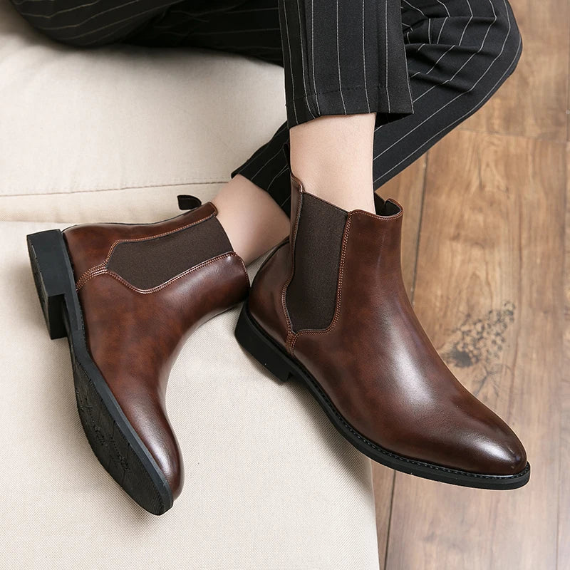 2024 Brand Leather Men Chelsea Boots Designer Italy Dress Boots Men Fashion Casual Warm Plush Business Ankle Boots Big Size 48