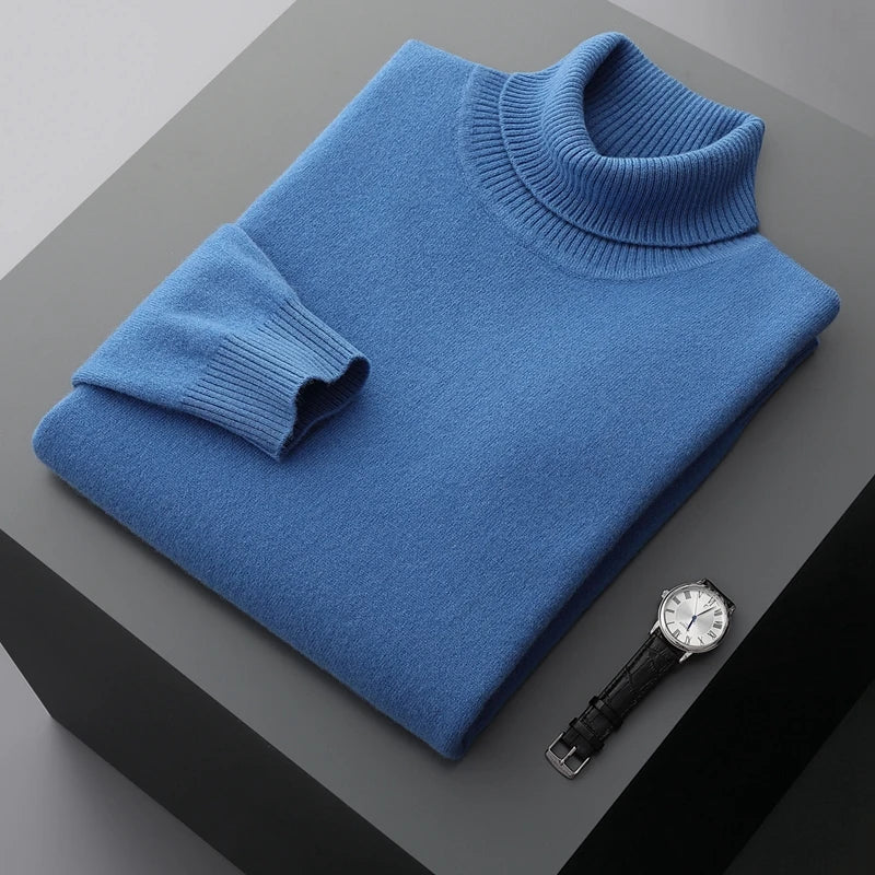 Fall/Winter 100% Wool Bottoming Shirt Men's Thickened Turtleneck Sweater Business Cashmere Knitting