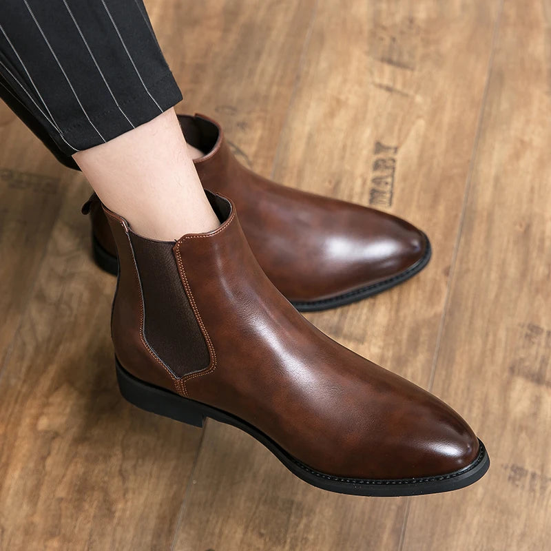 2024 Brand Leather Men Chelsea Boots Designer Italy Dress Boots Men Fashion Casual Warm Plush Business Ankle Boots Big Size 48