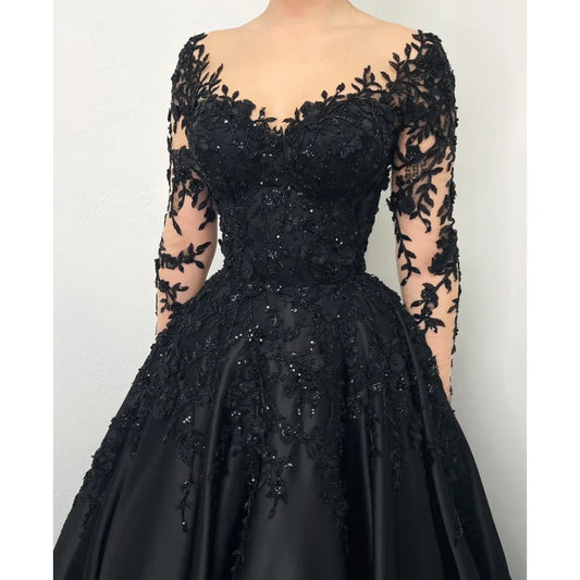 customized Embroidered Lace Heavy Evening Dresses Luxury Black Ladies Dresses for Special Occasions A Line Long Skirt Gala Dress