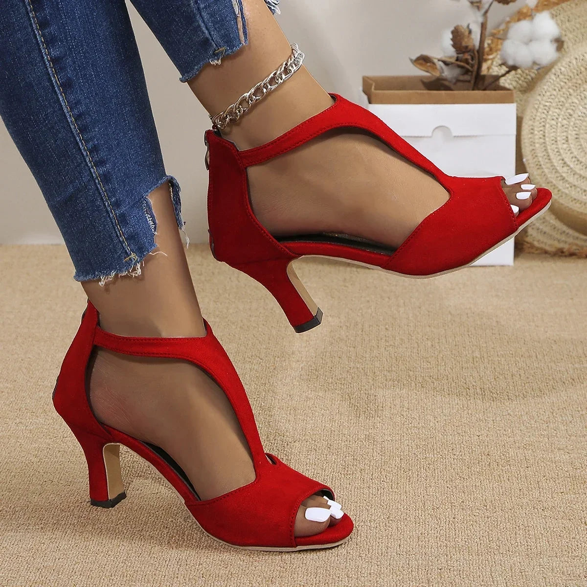 SIZE: 45 Heeled Sandals Women 2024 New Simple Back Zipper Fishmouth High Heels Women Shoes Summer Fashion Stiletto Women Sandals