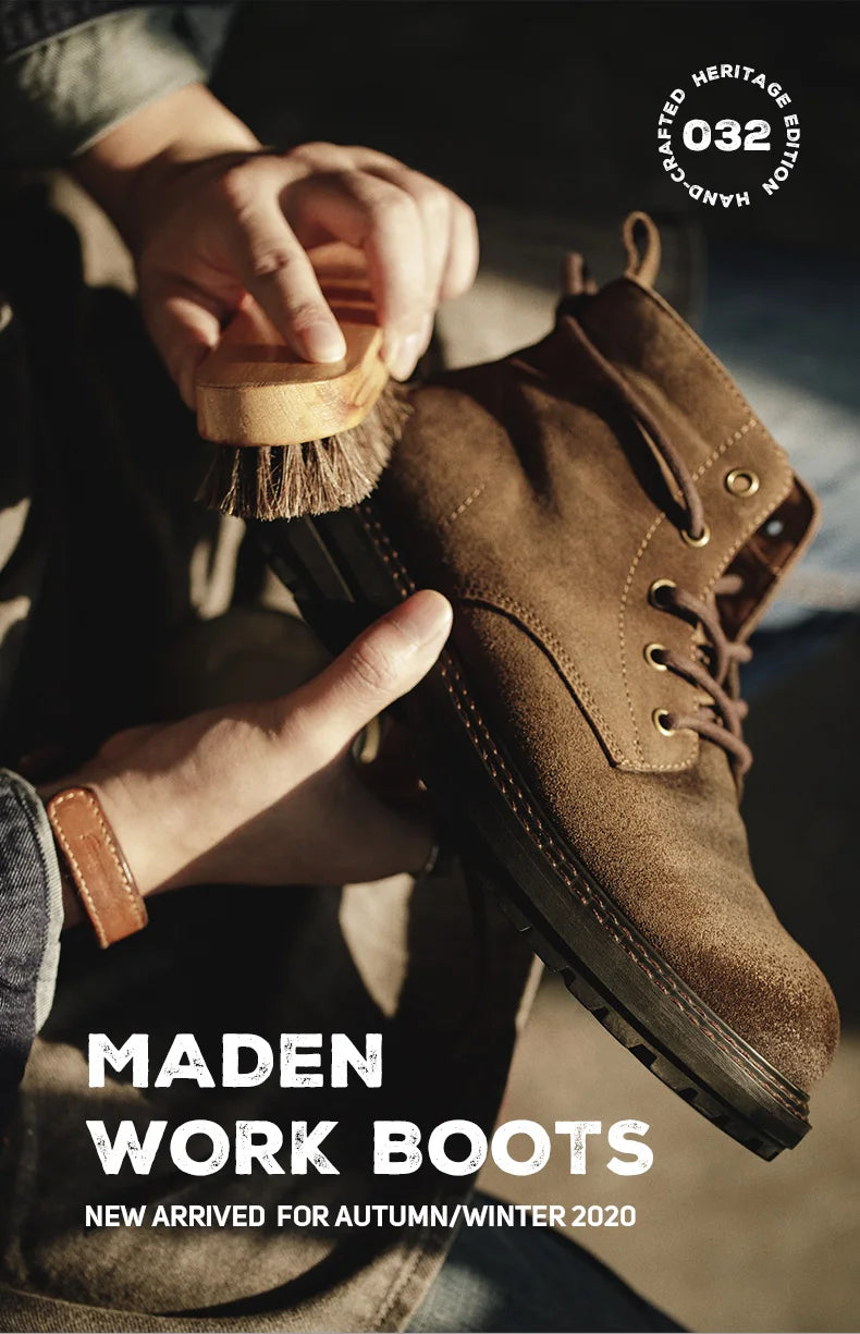 Maden Retro Winter Shoes Men Boots Desert High Top Boot Casual Vintage Street Cool Shoe Winter Brown Leather Shoes