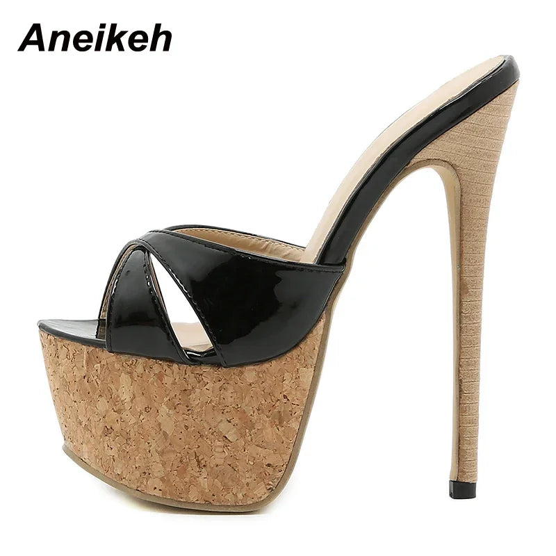 Aneikeh 2024 Summer Extreme Mules High Heels Women's Platform Sandals Shoes Ladies Slippers Slingback Peep-toe Slides Sandalias