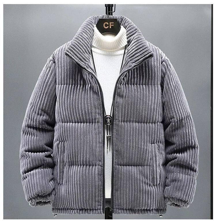 2025 New Men's Corduroy Parkas Thick Warm Cotton Padded Jackets Casual Stand Collar Solid Zipper Coats Man Winter Warm Outerwear