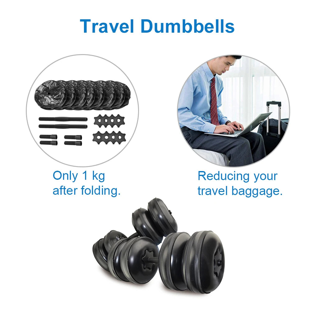 Deiris 1-35KG Dumbbell Barbell Set,2 in1 Portable Travel Fitness,Free Weights,Gym Arm Muscle,Home Outdoor, Water Dumbbell